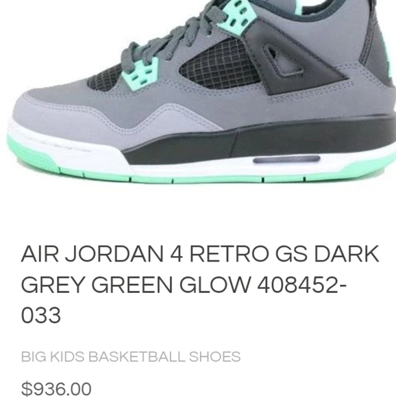 Custom Air Jordan 4 Retro Green Glow (5Y) equivalent to women's size( 7) - Picture 8 of 8